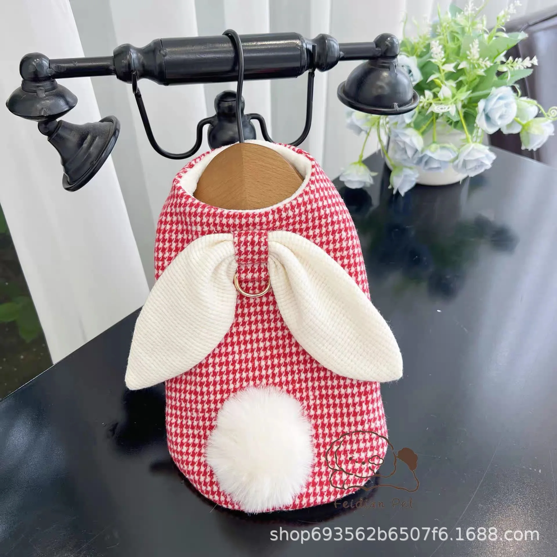 Abrigo a cuadros de otoño/invierno para mascotas, lindas Orejas de conejo con chaleco de terciopelo, camiseta sin mangas de peluche, ropa para perros pequeños, ropa para cachorros