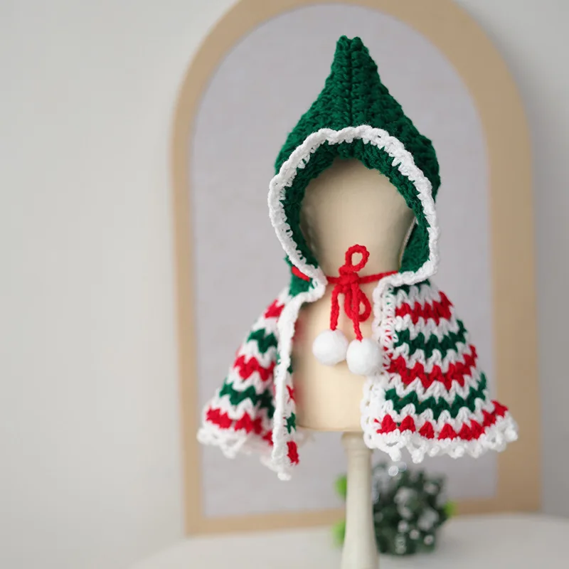 Mascota Otoño/Invierno Navidad chal tejido con capucha capa gato capa con capucha para calidez ropa para perros pequeños