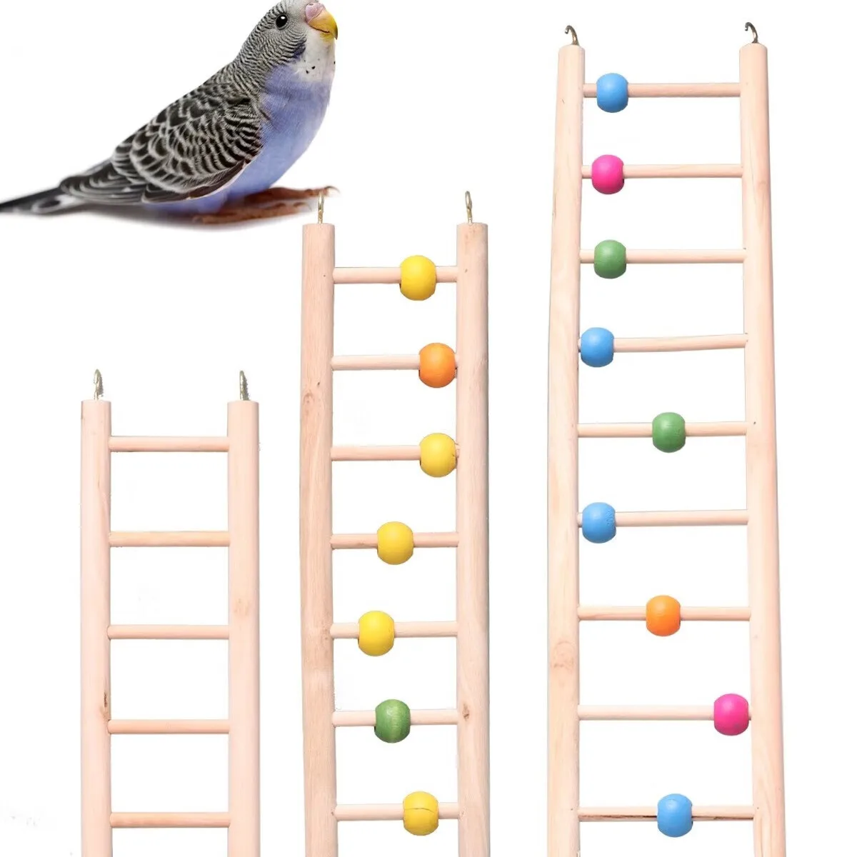 Escalera de madera maciza para loros y pájaros – Juguete jaula - imagen 5
