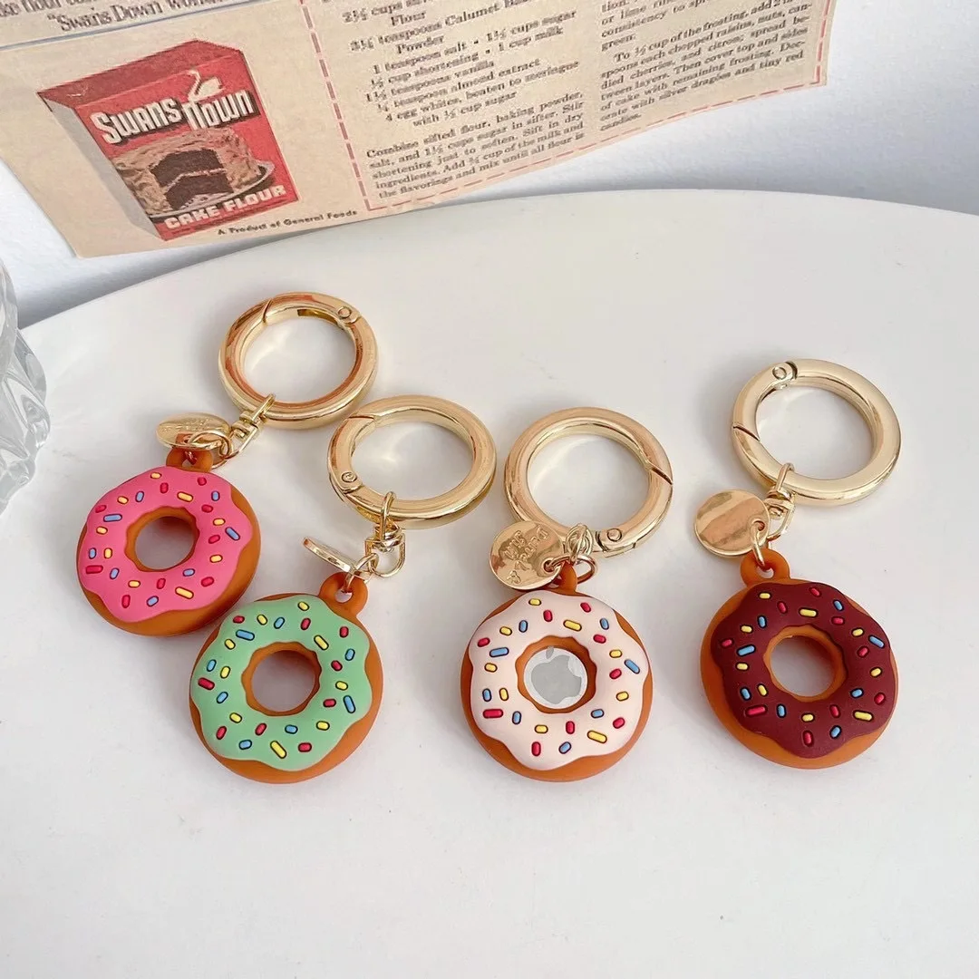 Funda de silicona con forma de Donut de dibujos animados para Apple Airtag, Collar para perro, localizador GPS, funda protectora de silicona para Apple Air Tag Tracker