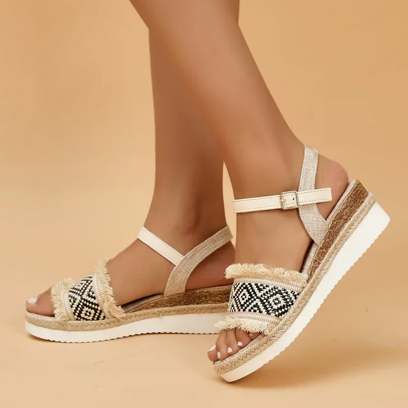 Sandalias Bohemias de alta calidad para mujer, Zapatos con plataforma, ligeros, informales, de cuña, para verano, 2023 - imagen 3