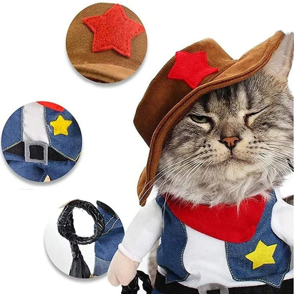 Disfraz divertido de Halloween para perro y gato, ropa de vaquero para perros pequeños, accesorios de fiesta de Cosplay - imagen 3