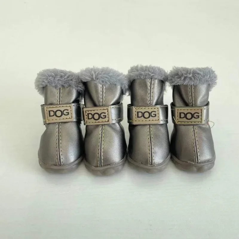 Zapatos de PU de algodón para otoño e invierno para mascotas, un conjunto de cuatro botas de nieve para cachorros, suministros de productos para mascotas, zapatos para perros, accesorios bonitos y cálidos - imagen 2