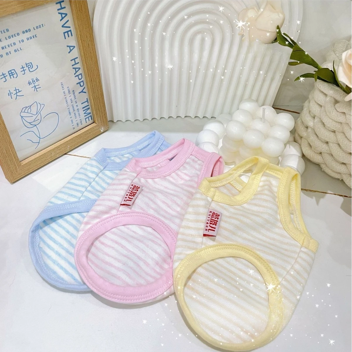 Camisola a rayas de primavera para mascotas, ropa para perros, cachorros, camisolas bonitas para el hogar, pijamas para el hogar, ropa para cachorros, chaleco - imagen 2