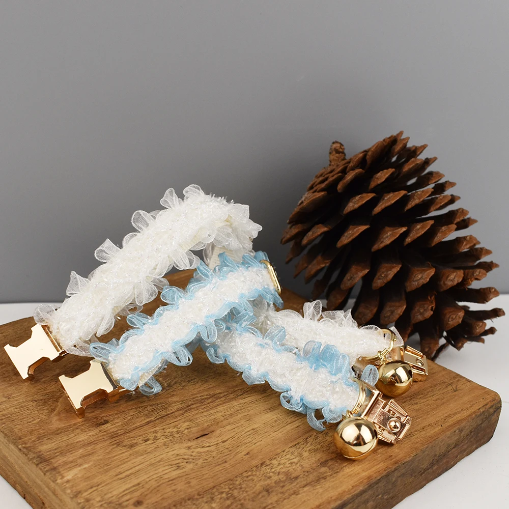 Collar de encaje para gatos, Collar personalizado de seguridad ajustable para mascotas, nombre personalizado, suave con campana, Collar para mascotas para gatos y perros pequeños