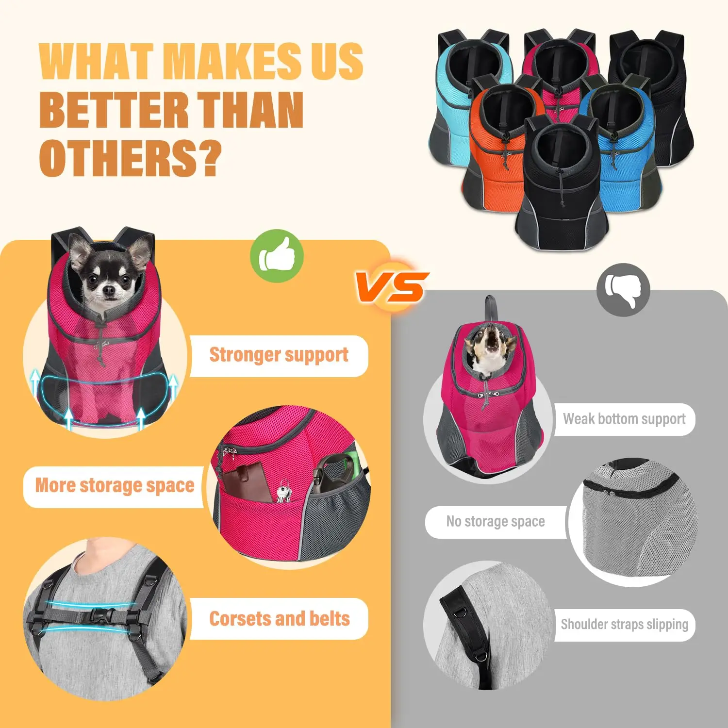 Mochila para perros pequeños, bolsa transportadora portátil para perros de doble hombro para exteriores, bolsa para mascotas, mochila de viaje transpirable, suministros de transporte para mascotas - imagen 5