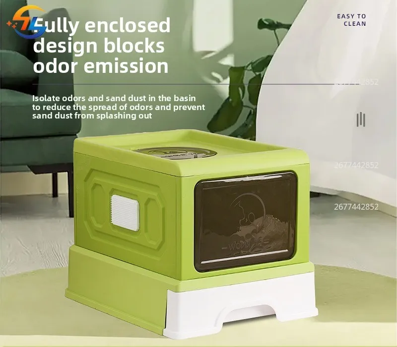Bandeja de arena para gatos grande y completamente cerrada, tipo cajonera, antisalpicaduras, inodoro para gatos, bandeja de arena para gatos, nido de lavabo de limpieza - imagen 2