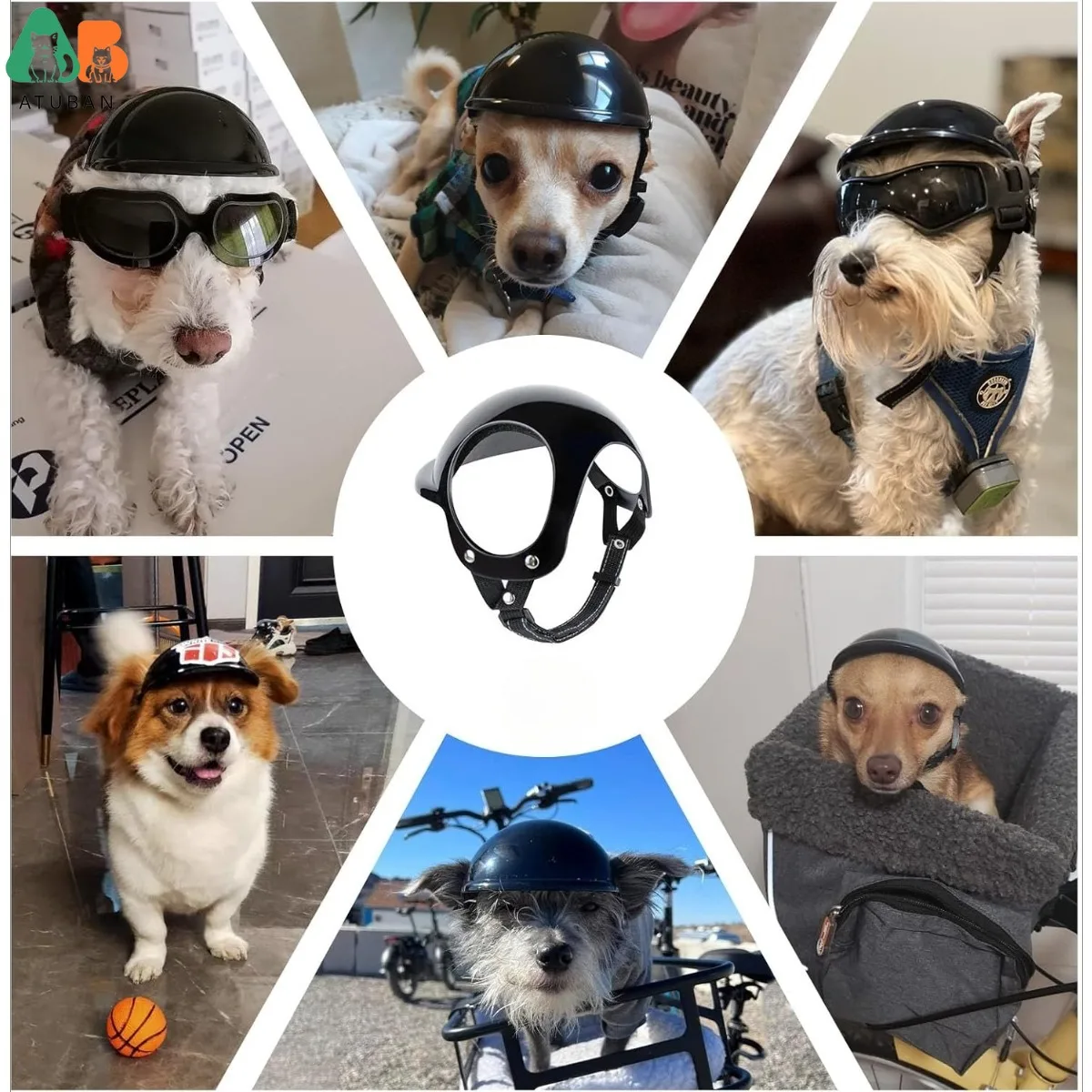 Cascos de seguridad ATUBAN para perros, casco para perros con orificios para las orejas y correa ajustable, casco para perros pequeños para conducir/conducción al aire libre - imagen 5