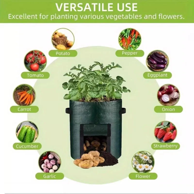 Bolsas redondas para plantar patatas, color verde oscuro, transpirables, para plántulas hortícolas, cubos para plantar verduras, bolsas Meizhi, 1 ud. - imagen 4