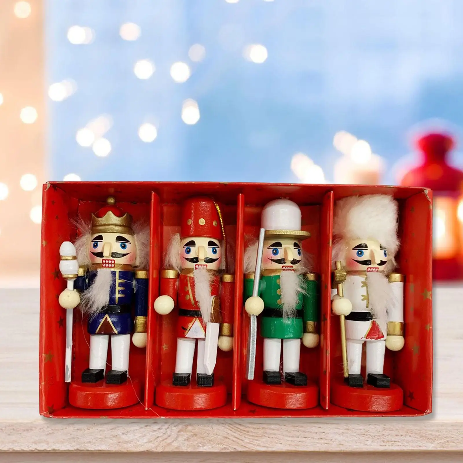 Set of 4 Wooden Christmas Nutcracker Handcrafted Sturdy for Table Display Lightweight Xmas Gift Collection Desktop Decoration