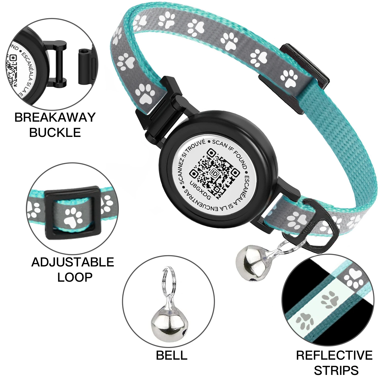 Etiqueta de identificación QR + soporte de rastreador GPS + Collar de gato Breakaway para apple airtag, Collar de gatito con campana para gatos, gatos, cachorros, resistente al agua - imagen 2