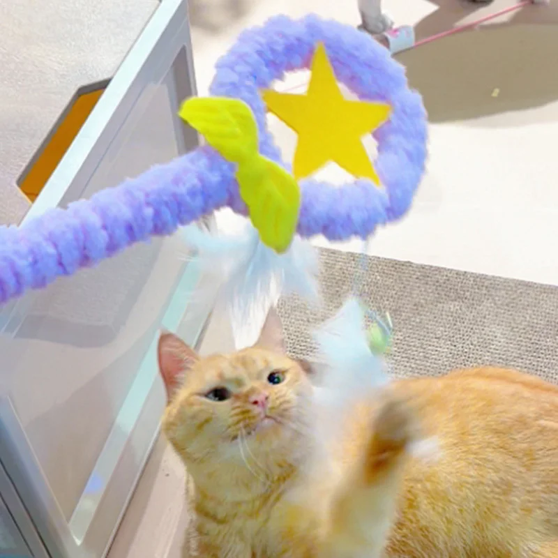 Palo de rompecabezas para gatos con mango largo de 50cm, juguete de plumas para gatos de dopamina, varita interactiva para gatitos con campana, accesorios para gatos - imagen 4