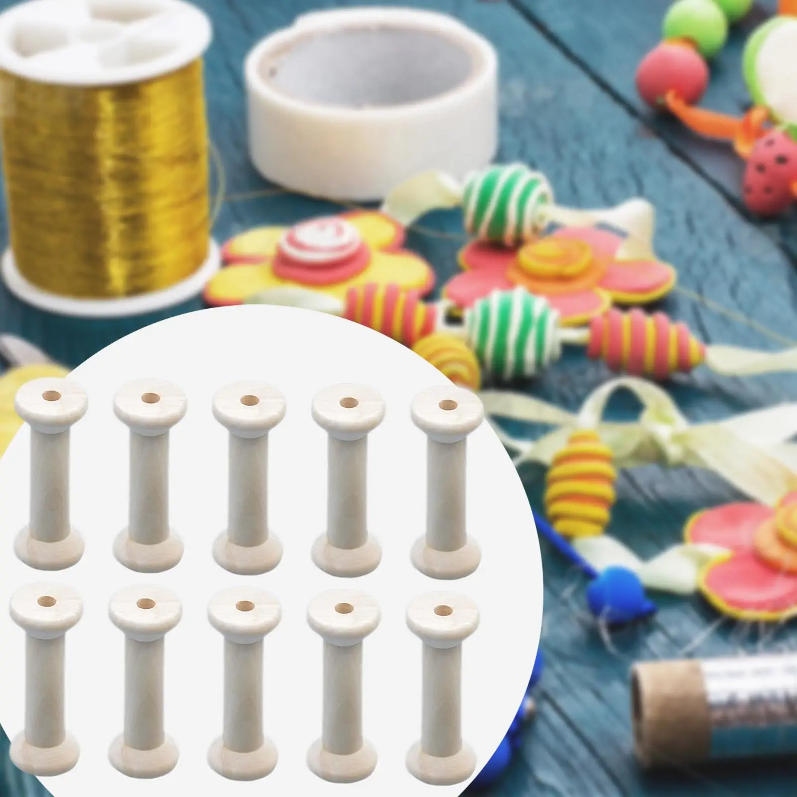 10x Unfinished Wooden Spools Weaving Bobbins Thread Spool Organizer Sewing Thread Storage for Ribbon Knitting Sewing Yarn