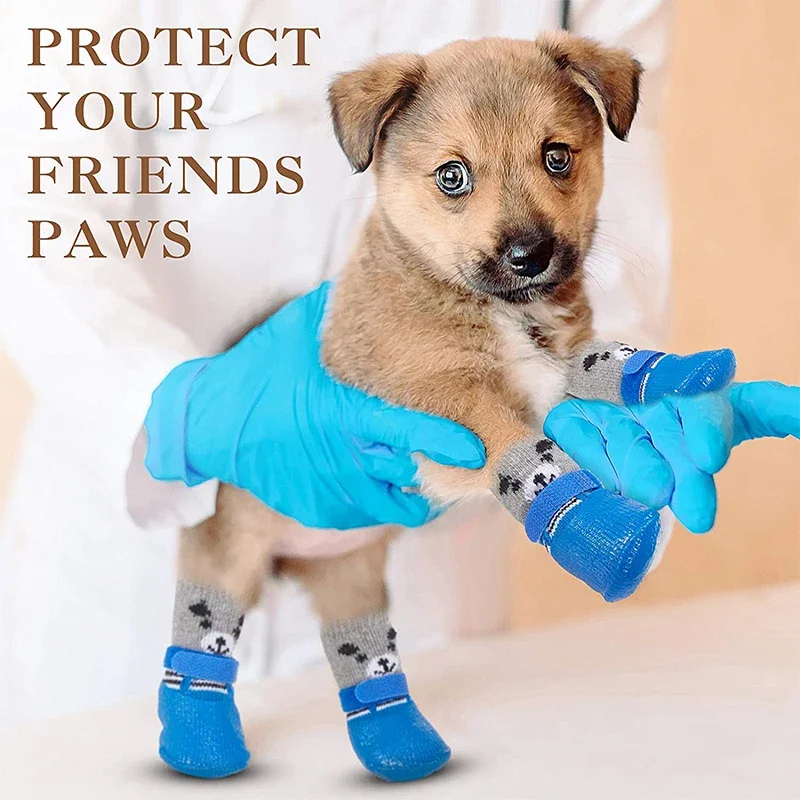 Calcetines para perros y gatos, botas ajustables e impermeables, antideslizantes, protectores de patas para perros pequeños y medianos, 4 unidades - imagen 2
