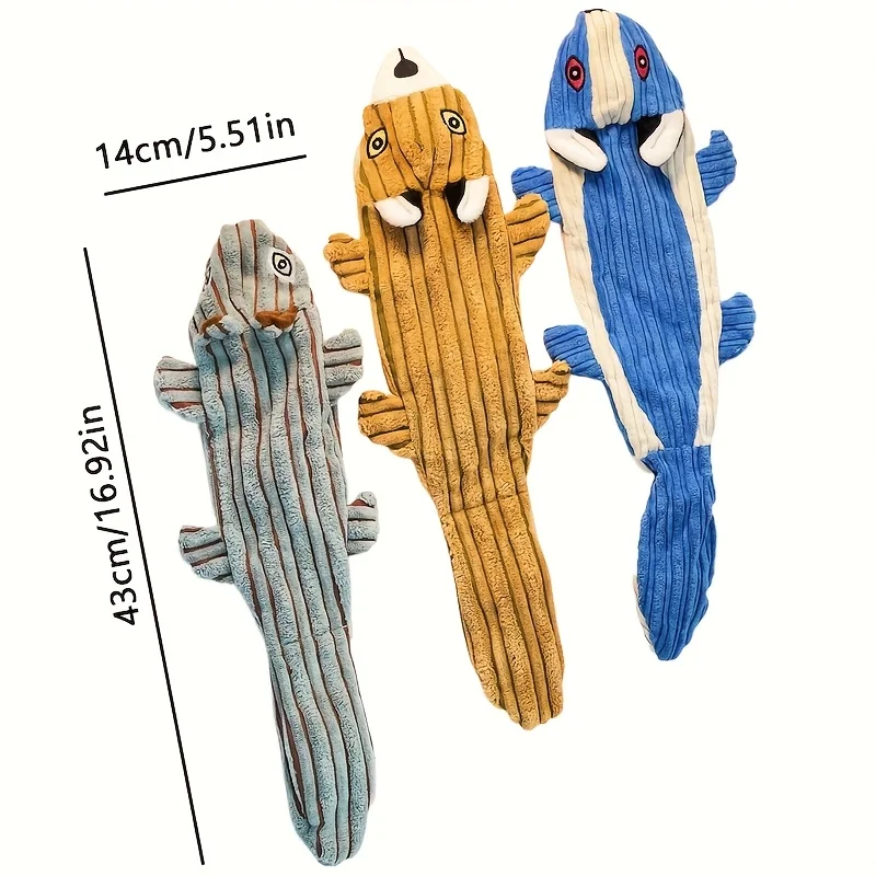 Juguete interactivo para masticar de peluche para perros: diseño realista de ardilla y pescado, juguete duradero de fibra de poliéster suave para la salud y la estimulación mental, adecuado para perros de tamaño mediano, no se requieren baterías - imagen 2