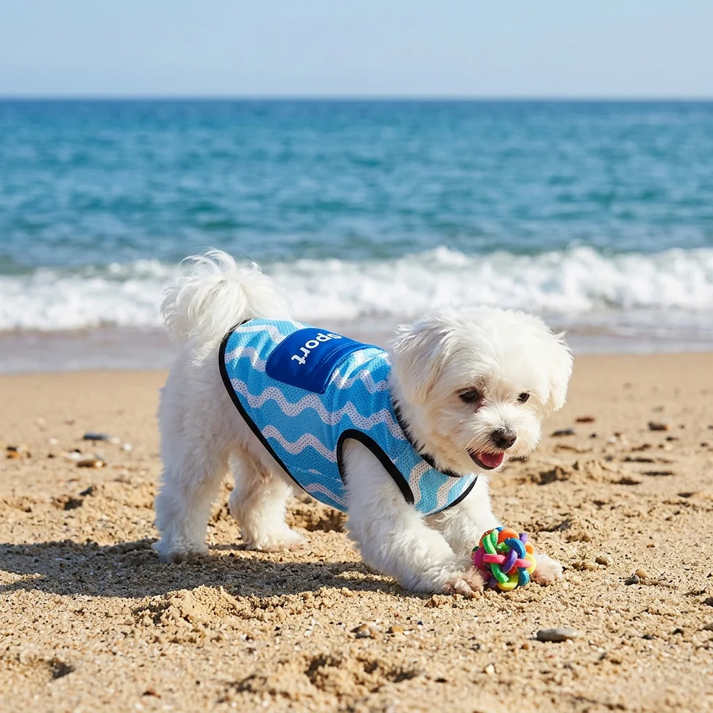 Chaleco malla transpirable para gatos y perros – Estampado ondas azul - imagen 5
