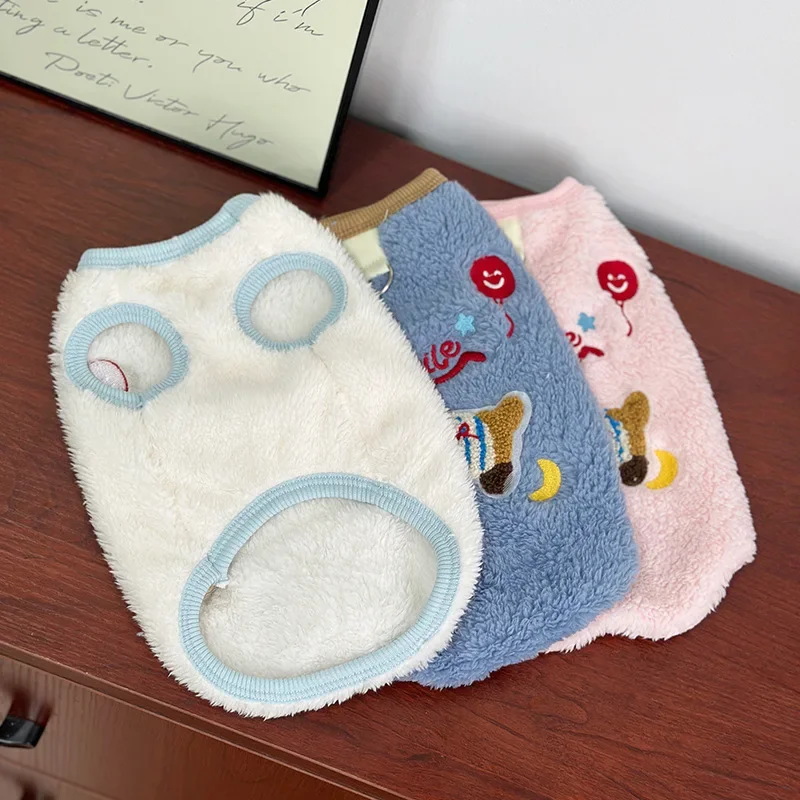 Ropa para perros, chaleco bordado de felpa bonito, chaquetas para perros, anillo de tracción grueso de terciopelo para invierno, abrigo para perros pequeños, ropa de Navidad - imagen 5