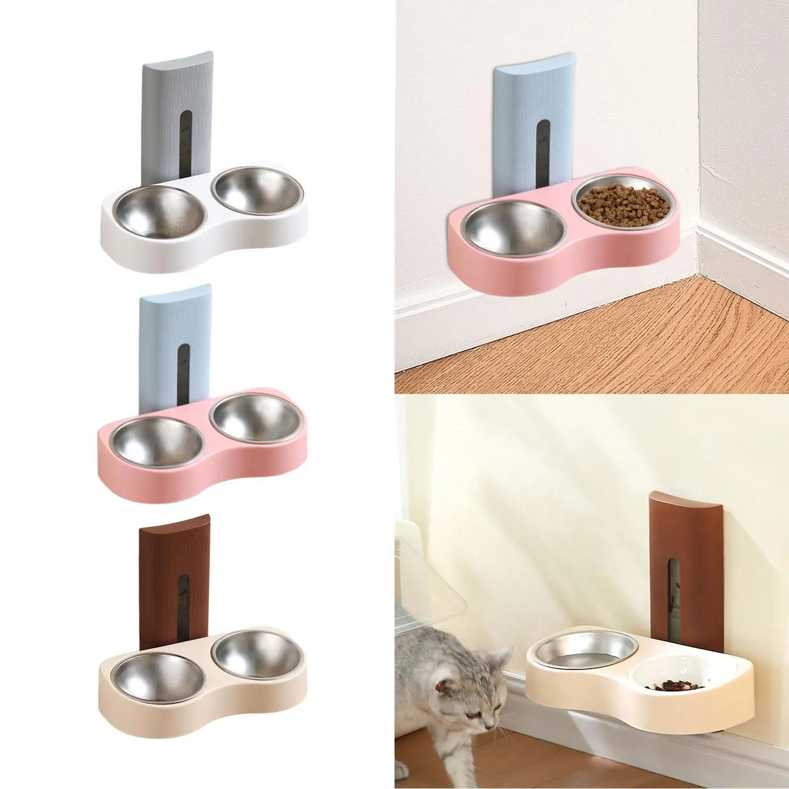 Double Feeding Bowl Drinking Bowl Wall Mounted Watering Bowl Food Feeder for Dorm