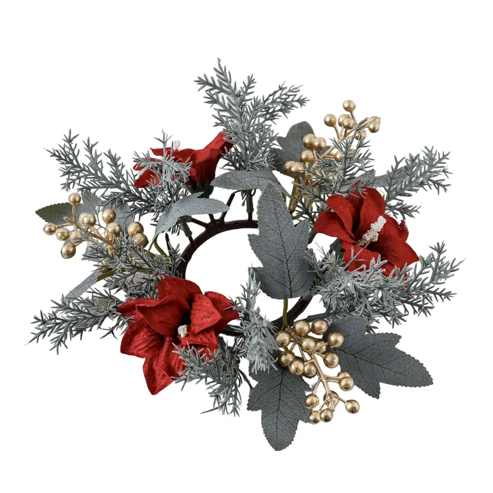 Christmas Pillar Candle Ring Wreath Candle Base Holder Garland for Farmhouse Living Room Dining Table Centerpiece Party Wedding