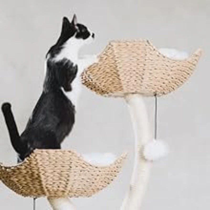 Árbol de madera para gatos, muebles para mascotas, torre para gatos, trampolín tejido para gatitos, árboles para sala de estar, accesorios de cama extraíbles para gatos y gatitos - imagen 4
