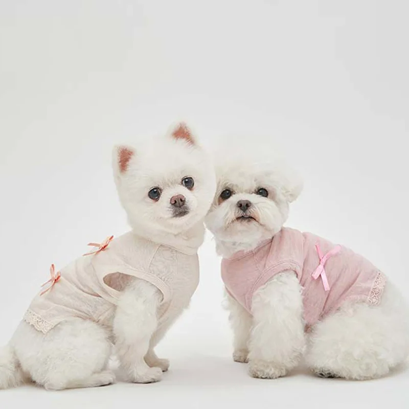 Camiseta para mascotas, vestido de verano con encaje, manga voladora, camisa inferior de peluche, camiseta para gatos, ropa para cachorros, ropa para perros pequeños - imagen 2