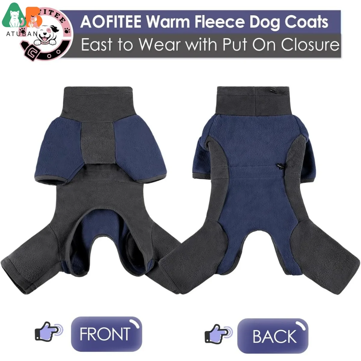 ATUBAN Abrigo de invierno para perros, jersey cálido, pijamas de lana para perros, chaquetas suaves de cuerpo completo para perros para clima frío, mono para perros a prueba de viento - imagen 3