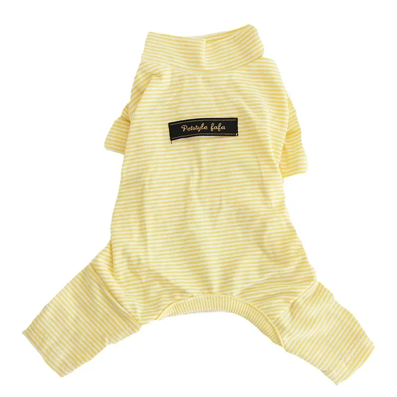 Camisa básica a rayas de algodón puro para otoño e invierno, mallas de ocho colores, mono de cuatro patas para mascotas, pijamas para perros, ropa para cachorros - imagen 3