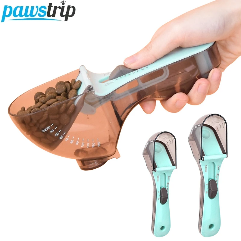 Cuchara medidora de comida para mascotas, taza medidora de comida ajustable para perros y gatos, cuchara medidora transparente para mascotas con escala, accesorios para perros