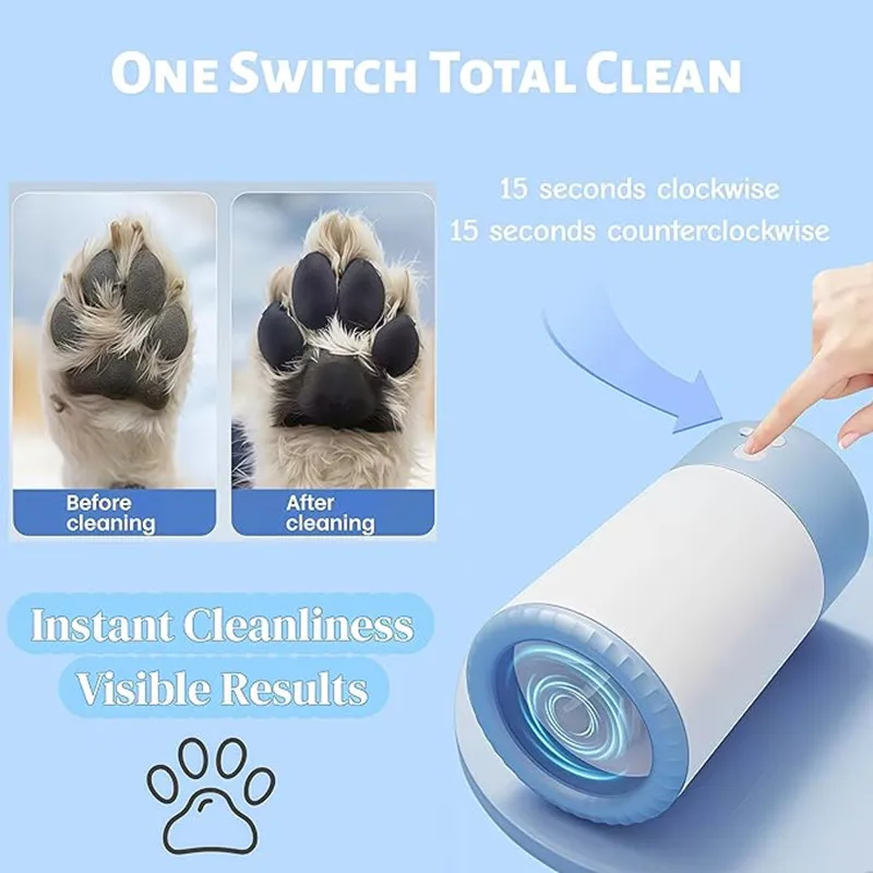 Máquina limpiadora de patas para mascotas automática, taza lavadora portátil para perros y gatos con cepillo de silicona suave, recargable por USB-C, resistente al agua - imagen 3