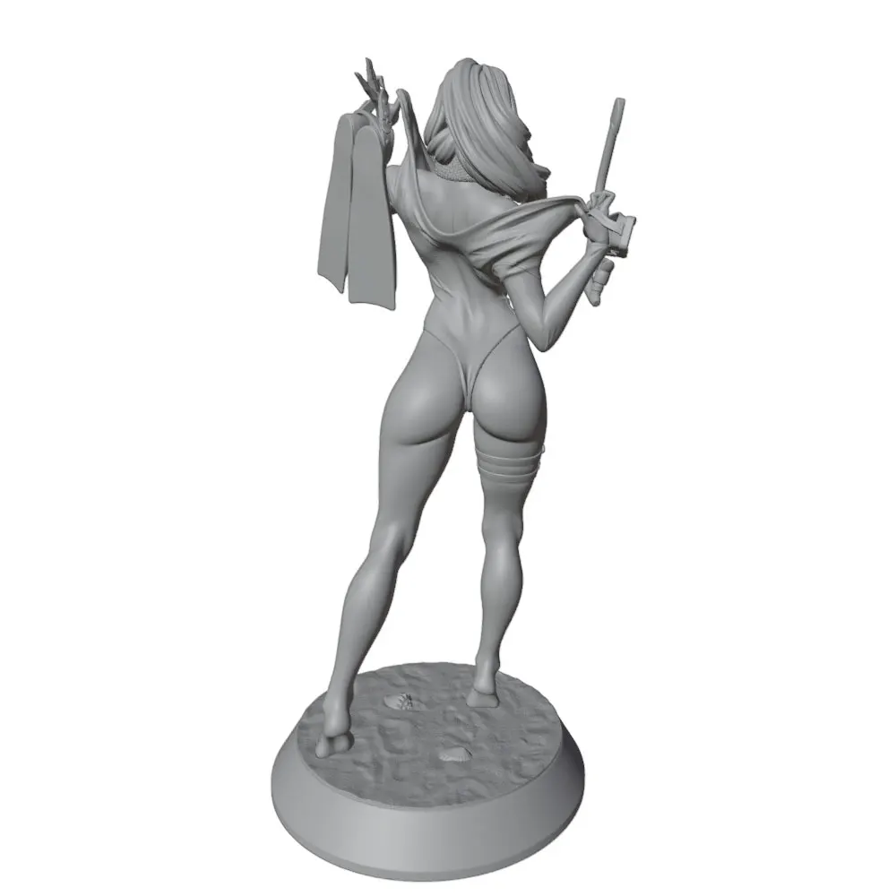 Figura impresa 3D gris niña nadando decoración sin montar ni pintar - imagen 3