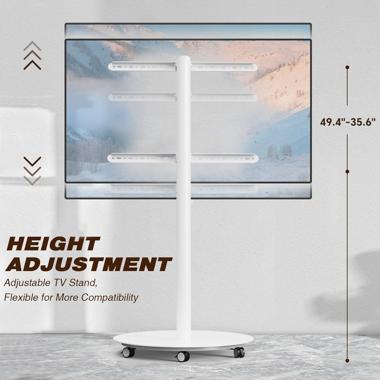 Soporte para TV móvil ajustable, carrito rodante con rotación de 360 para pantallas de 32-65 pulgadas, soporte para Monitor de suelo resistente para uso en oficina - imagen 3