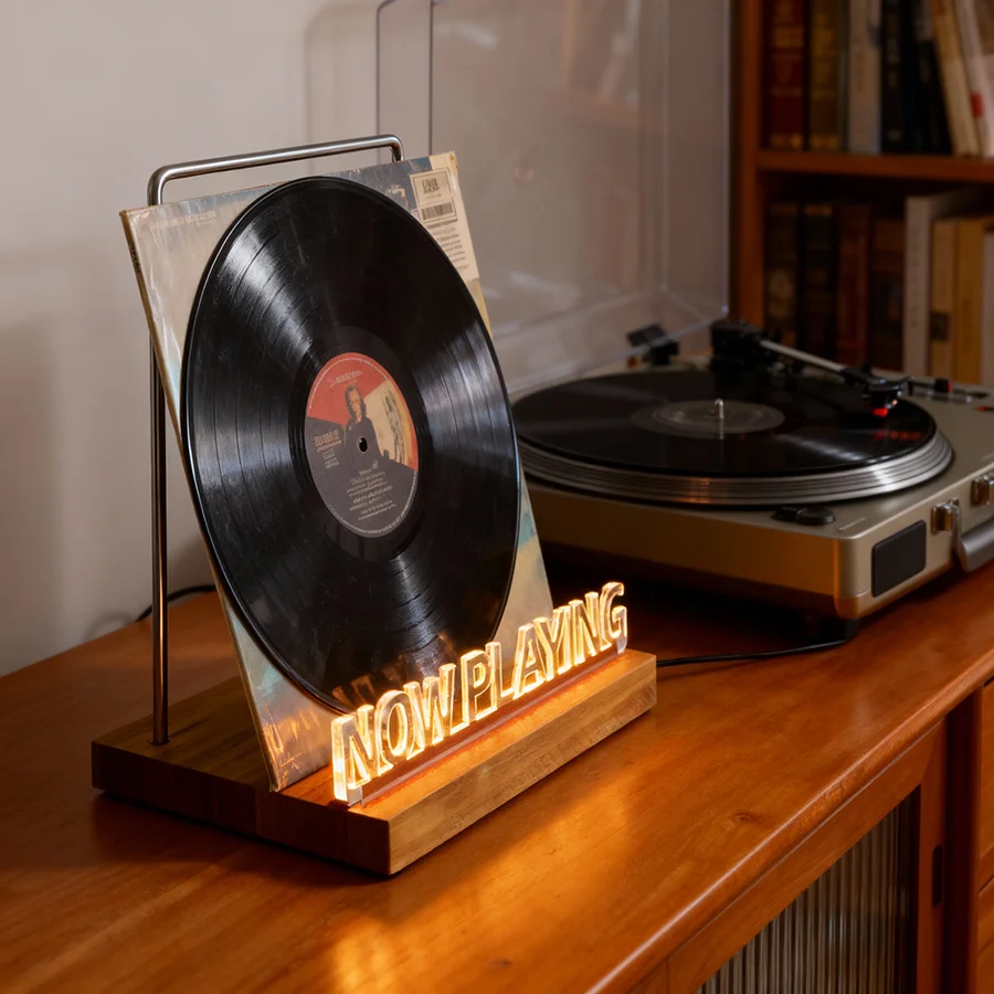Soporte para discos de vinilo con iluminación y acrílico antihuellas
