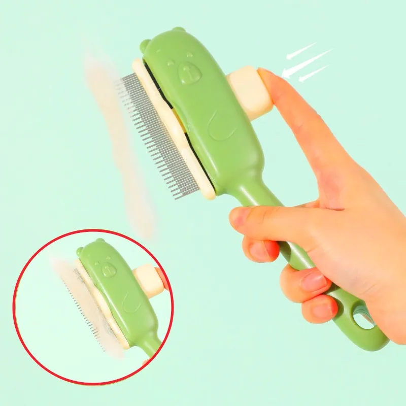 Peine para perros, cepillo automático para perros, removedor de pelo de dientes densos para mascotas, cepillo autolimpiante para gatos, peines con mango cómodo para el cuidado de perros