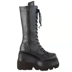 Botas de plataforma para mujer, botines militares de combate contra la lluvia, cuero corto negro, Rock, Punk, gótico, Lolita, Ofertas de liquidación, Invierno