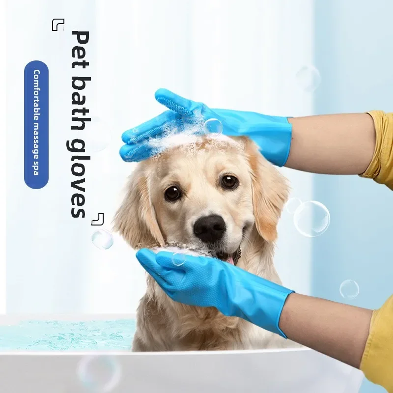 Guantes de silicona para mascotas, guantes de baño antiarañazos y antimordeduras para gatos y perros, cepillo de SPA de masaje cómodo - imagen 2