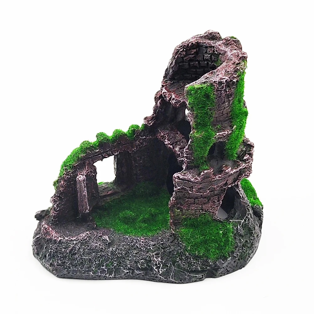Estatua artesanal resina castillo de musgo roto para pecera y acuario - imagen 4