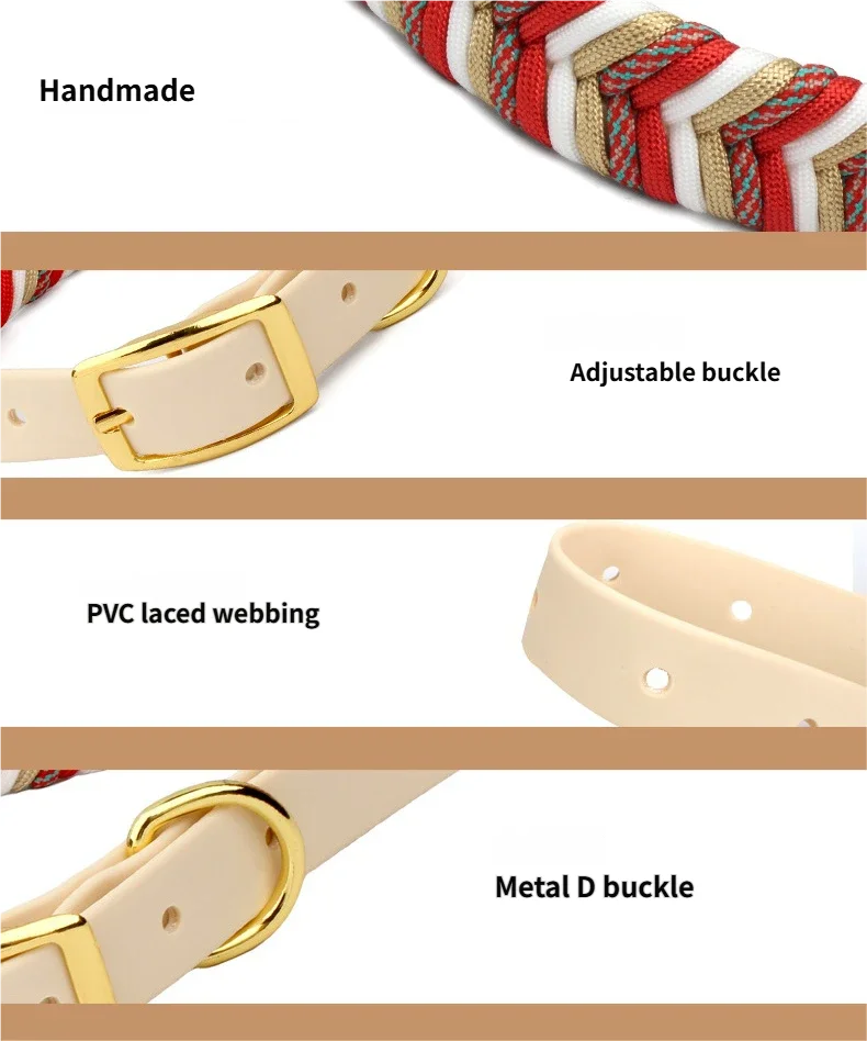 Collar de perro trenzado hecho a mano de Navidad, cuerda de nailon trenzada resistente, Collar de perro para mascotas, Collar ajustable para caminar y entrenar - imagen 5