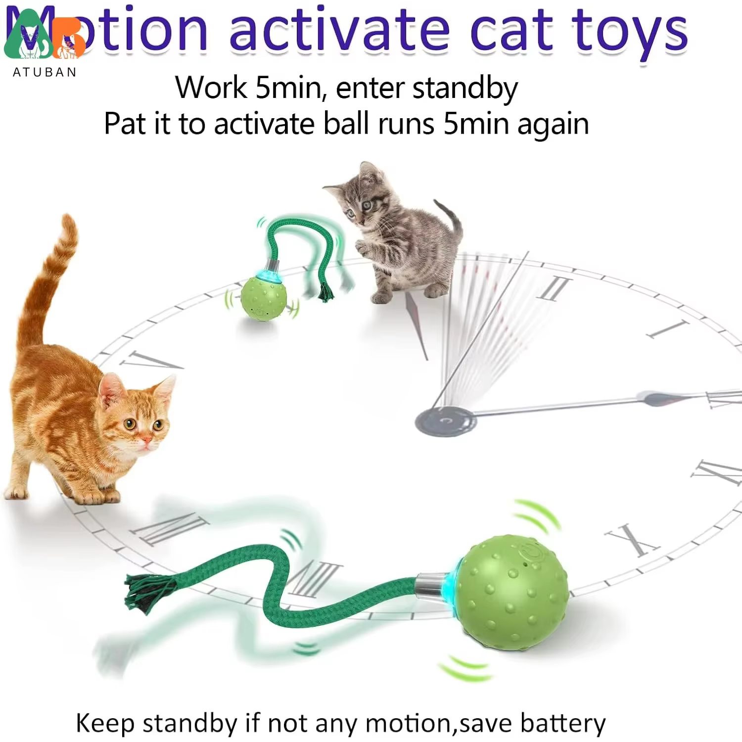 Juguetes interactivos para gatos, pelota eléctrica activada por movimiento, ejercicio automático para mascotas, simulan llamadas de aves, recargable por USB - imagen 2