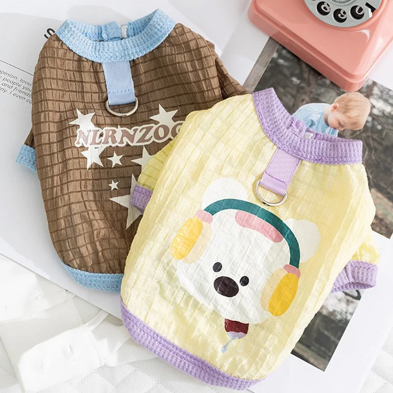 Pet primavera burbuja rejilla puede tirar Teddy perro pequeño primavera fina camiseta gato/perro ropa cachorro ropa