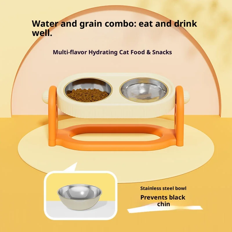 Cuenco para mascotas de altura ajustable con soporte para el cuello, plato doble de acero inoxidable, antideslizante, fácil de limpiar, cuenco para perros y gatos de gran capacidad - imagen 3