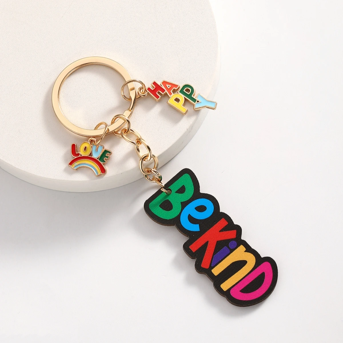 Llavero BE KIND de Color caramelo, llavero de madera, anillo, bolso, mochila, colgante de llave de coche, regalo para amigos de regreso a la escuela, 1 unidad - imagen 2