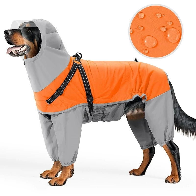 Chubasquero para perros medianos y grandes, impermeable para exteriores, chaqueta de lluvia para perros con arnés, traje de lluvia reflectante de cuerpo completo, ala Visible