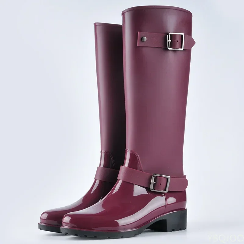 Botas altas con cremallera de estilo Punk para mujer, Botas de lluvia de Color puro, zapatos de agua de goma para exteriores, talla grande 36-41 - imagen 5