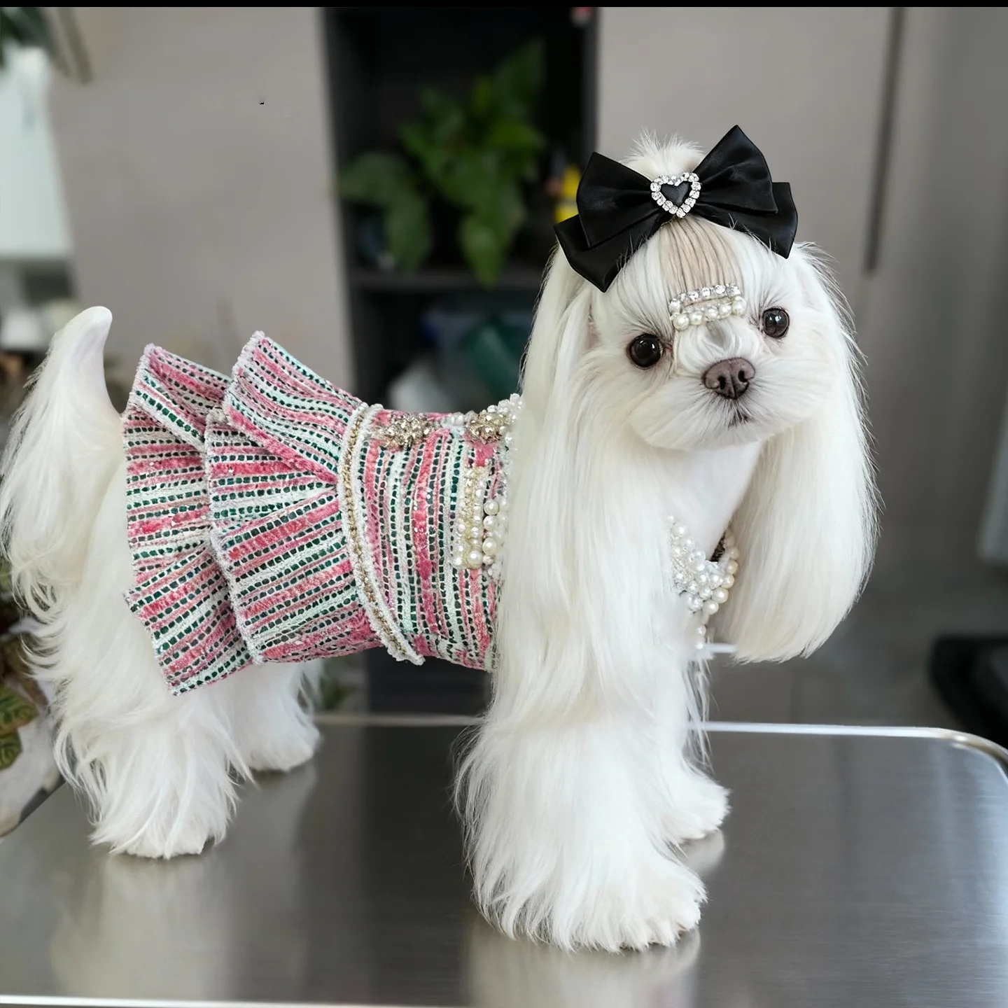 Vestidos a rayas de Tweed para perros pequeños, vestido de princesa para perros, vestido de boda para mascotas, ropa Formal para fiesta de cumpleaños para cachorros, traje de invierno para perros