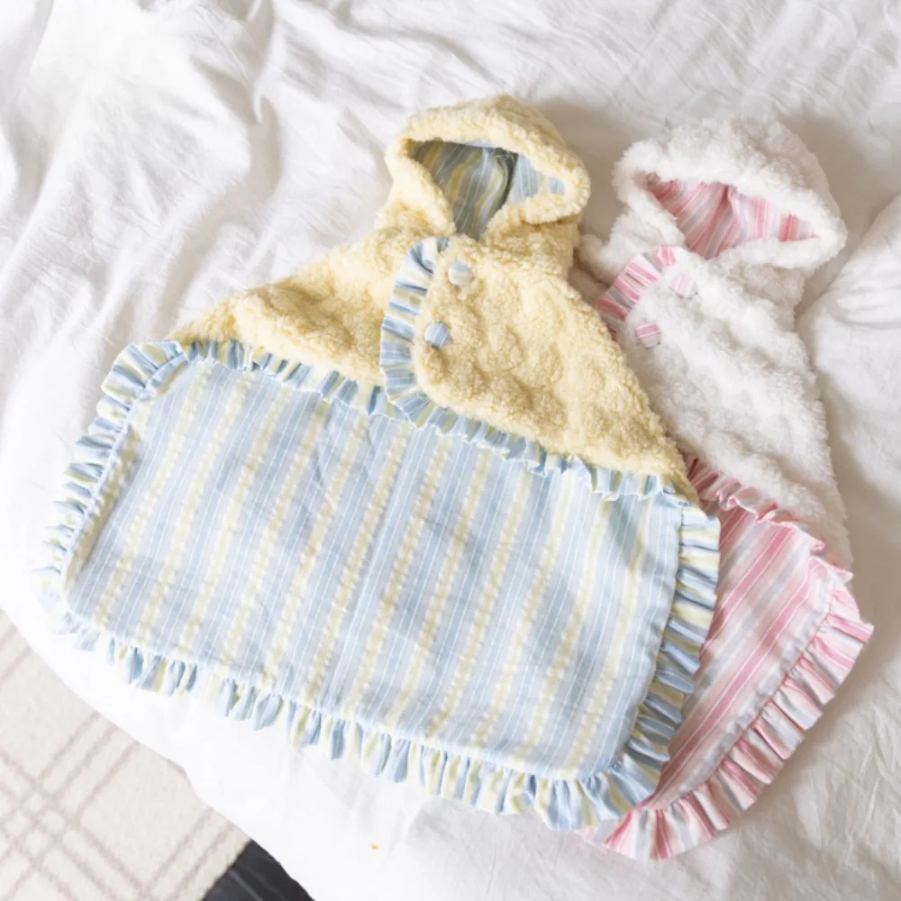 Capa de felpa de doble cara para mascotas, manta cálida a rayas para el hogar, ropa de peluche para perros pequeños, ropa para cachorros, Navidad, Otoño e Invierno - imagen 5