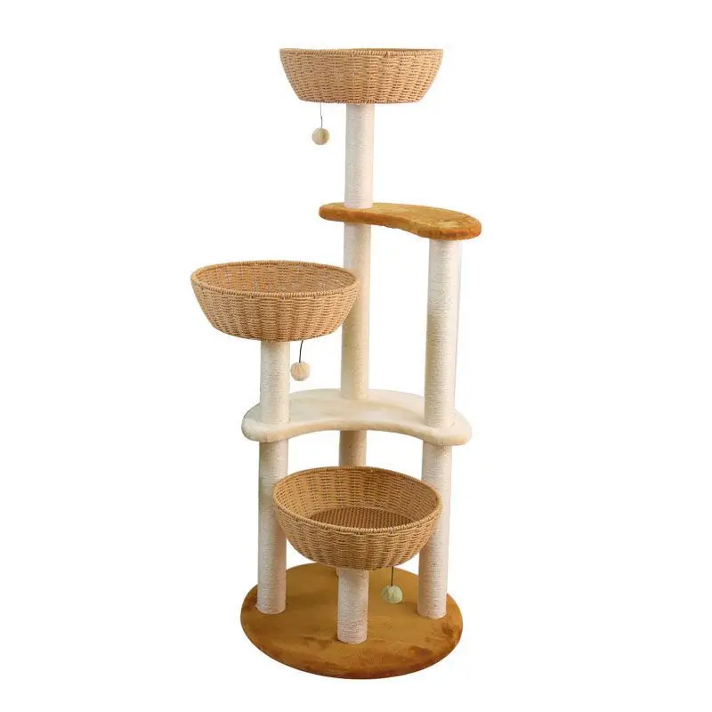 Estante para gatos en madera maciza con nido y columna de sisal - imagen 5