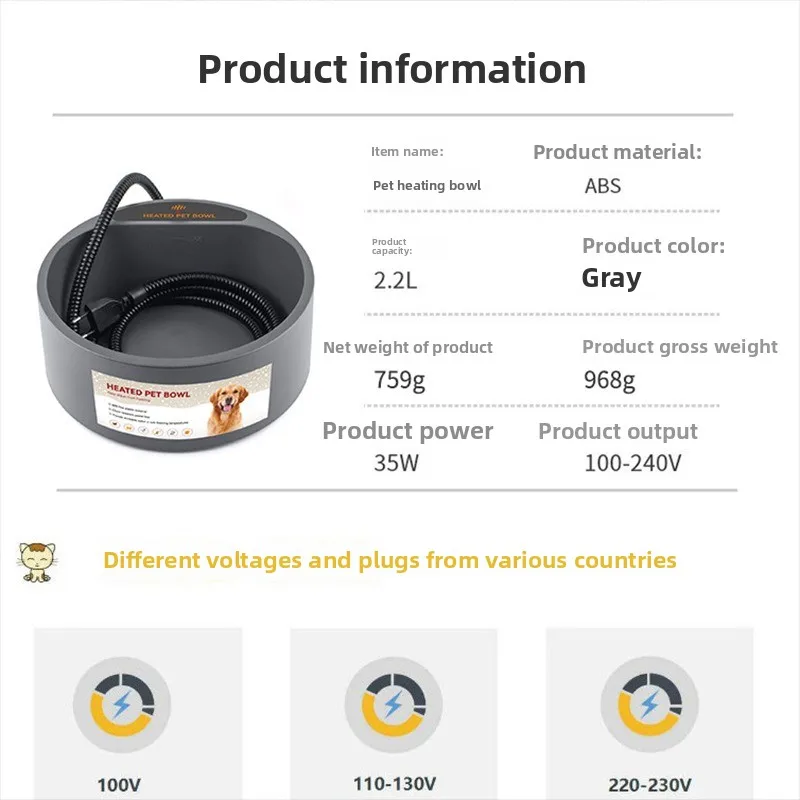 Cuenco de agua calentada para interiores y exteriores para mascotas, dispensadores de agua de temperatura constante, plato de comida inteligente para perros, suministros de alimentación para mascotas, accesorios - imagen 3