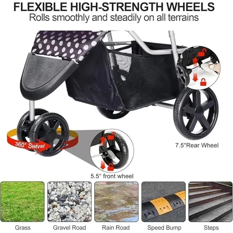 Cochecito para perros pequeños, cochecito ligero portátil para mascotas para gatos, cochecito plegable para cachorros con cesta de almacenamiento y portavasos - imagen 4