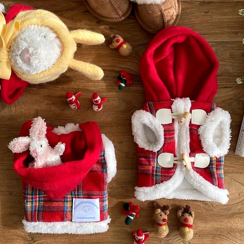 Sudadera con capucha a cuadros de Navidad para mascotas, abrigo empalmado, peluche grueso de invierno, perro pequeño, gato, perro, Año Nuevo, ropa para cachorros de Otoño/Invierno