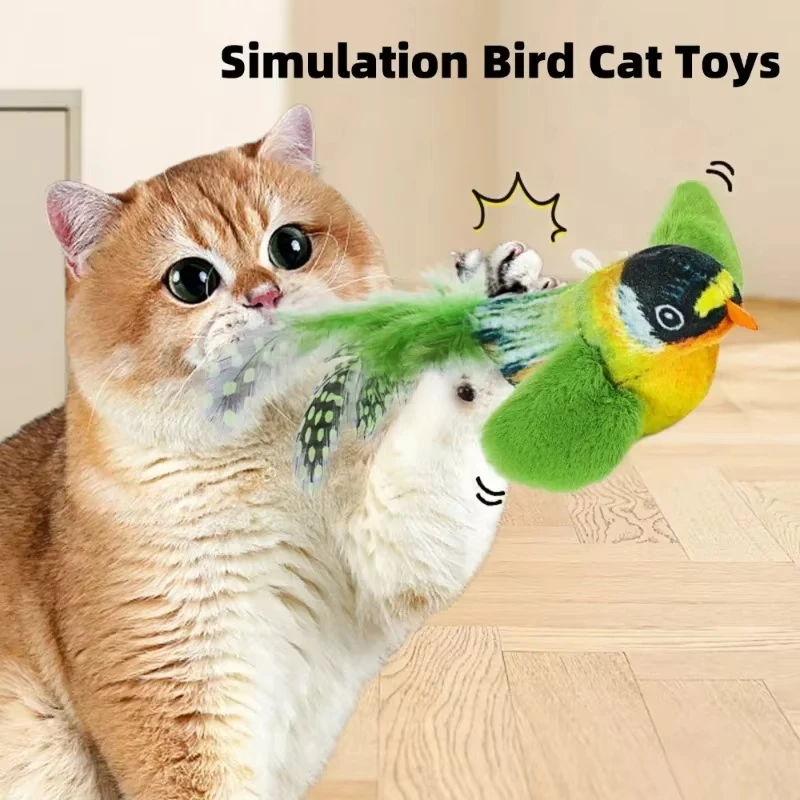 1 unidad de juguetes interactivos de simulación de pájaro de peluche para gatos con sonidos realistas, juguetes de peluche para morder para masticar gatos, suministros para gatos - imagen 4